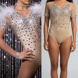 Glamour Solo Cristal Estrás Baile Disfraz Beige Tostado LA Adulto (Sin Plumas) - Imagen 1 de 11
