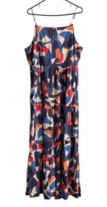 Nine West 2XL Blue Coral Asymmetrical Block Shaped Tiered Maxi Dress Sundress - Picture 1 of 5
