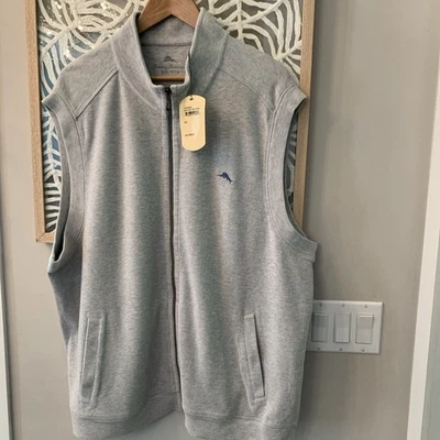Tommy Bahama Full Zip Jacket Sweater Vest 100% Cotton Swordfish Sz  2XL $100 - Image 1 of 4