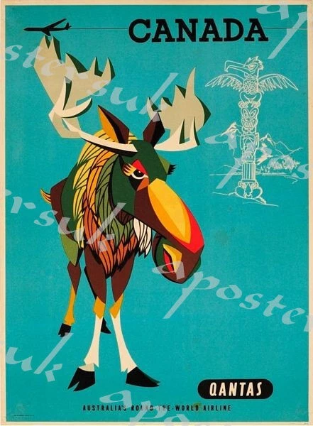 Vintage Qantas Canada Airline Poster A3/A4 Print