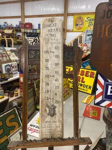 Vintage tolles Herz Kohle Holz Thermometer Schild GAS ÖL SODA COLA 36" x 7" - Bild 1 von 12