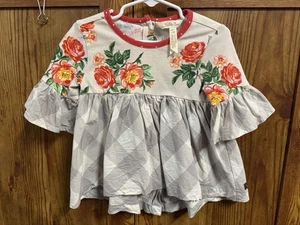 Matilda Jane Mädchen Castles In The Air Tunika Gr. 2 grau Blumen kariert Top  - Bild 1 von 8