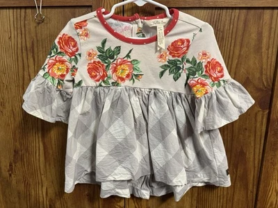 Túnica Matilda Jane Niñas Castillos en el Aire Talla 2 Gris Floral Cuadros Top  Foto 1 de 4