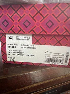 TORY BURCH Cap Toe Ballet Olive Sprig Shoes Sz 6.5 BRAND NEW - Picture 1 of 6