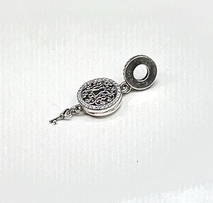 PANDORA Sterling Silver Key To My Heart Locket Lock Charm 925 ALE Dangle 1” Drop - Picture 1 of 3