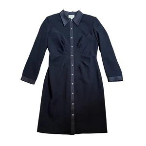 Talbots Vtg Black Button-Down Ruched Dress Petites 12 Knee Length office siren - Picture 1 of 8