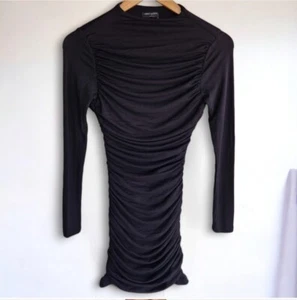 Naked Wardrobe Ruched Long Sleeve Open Back Mini Dress Black Womens Small S NWOT - Picture 1 of 8