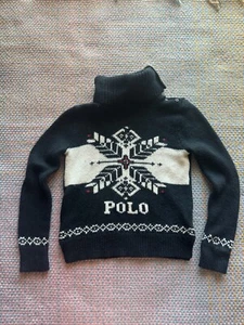 Polo Ralph Lauren Girls Black Snow Soft Sweater Size Medium Fair Isle Christmas - Picture 1 of 5