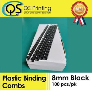 8mm Plastic Binding Combs Black 100/ Box - Picture 1 of 1