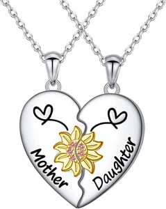 925 Sterling Silver Mother Daughter Heart Necklaces 2 Matching Jewelry Gifts - Picture 1 of 6