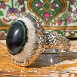 Eye of insight 925 Sterling Silver ring men yemeni ring agate aqeeq عقيق يقراني - Picture 1 of 10