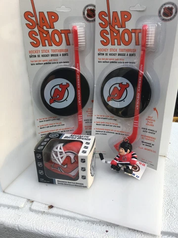 New Jersey Devils Hockey - Pair of Toothbrushes, Helmet Bottle Opener, & Key Cha Cover