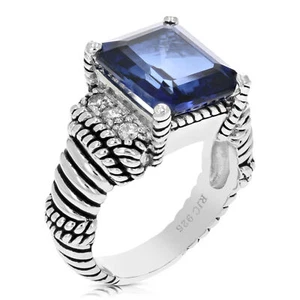6 ct Created Blue Sapphire Ring for Women .925 Sterling Silver Emerald September - Picture 1 of 7