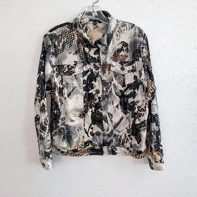 ELEMENTZ Womens Glimmer & Shimmer Button Front Jacket Brown Black Gray White PL - Image 1 of 4