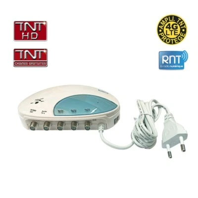 Amplificateur Répartiteur TV FM VHF / UHF TNT HD 1 entrée 4 sorties - Gain 25 dB - Photo 1/3