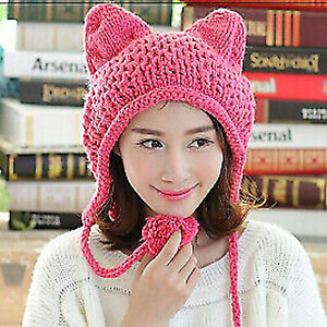 BomHCS Women Winter Handmade Knitted Fox Ear Cat Ear Beanie Ear Muff Hat Caps