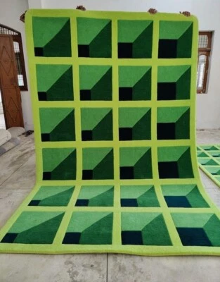 5x8|6x9|8x10|9x12| Green Brick box illusion NZ woolen carpet area rug any room - Image 1 of 4