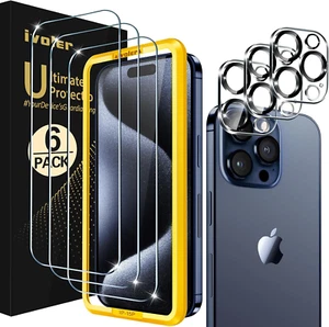 3+3 Pezzi Pellicola Vetro Temperato Compatibile Con Iphone 15 Pro Max 6.7 Pollic - Foto 1 di 12