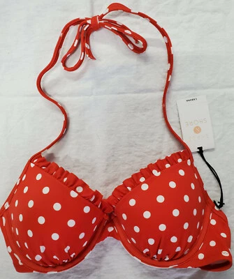 Top de cabaña Shade & Shore, puntos rojos/blancos 32DD, 34A NUEVO CON ETIQUETAS, ENVÍO GRATUITO Foto 1 de 2