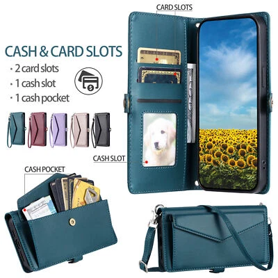 Crossbody Card Wallet Phone Case For OnePlus 6 7 8 9 10 11 12 Nord N200 N30 CE 4 - Image 1 of 4