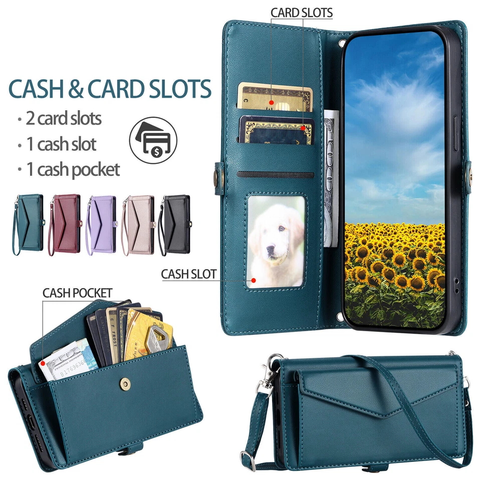 Crossbody Card Wallet Phone Case For OnePlus 6 7 8 9 10 11 12 Nord N200 N30 CE 4 - Image 1 of 4