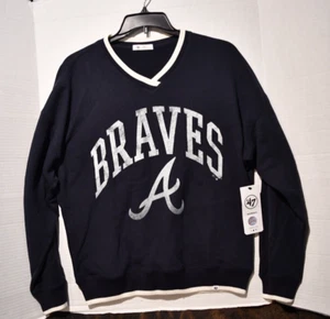 MLB Atlanta Braves 47 Brand Pullover Sweatshirt Navy Blue Womens Size SM N W T - Picture 1 of 6