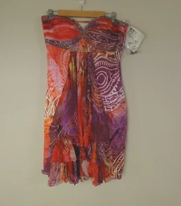 Diane Fres Dress Women 10 US Silk Red Purple Multi Pattern Beaded Mini Y2K Fairy - Picture 1 of 14