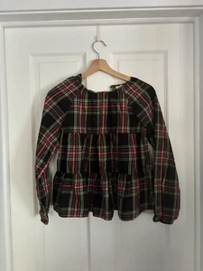 CREWCUTS J. CREW GIRLS NAVY/RED HOLIDAY PLAID SHIRT SZ 12 - Gently used - Picture 1 of 6