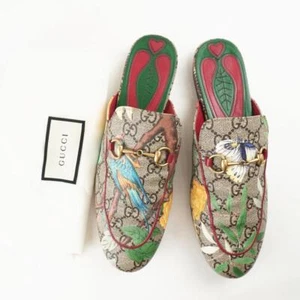 GUCCI Horsebit GG Logo Princetown Slippers Flat Shoes size 37.5 Multicolor - Picture 1 of 24
