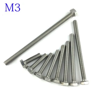 M3 3mm Stainless Steel Metric Full Thread Hexagon Head Bolts Screws A2-70 DIN933 - Picture 1 of 6