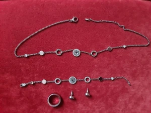 FossilSet |Kette/Ohrstecker/Ring/Arm mit Glitzerscheibe/Edelstahl - Bild 1 von 5