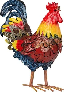 Metal Rooster Statues, Garden Chicken Decorations, Outdoor Red - Picture 1 of 7