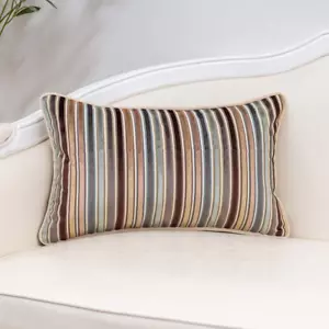 Brown Striped Throw Pillow Cover Multicolor Velvet Cushion Cover Zippered 1Count - Picture 1 of 12
