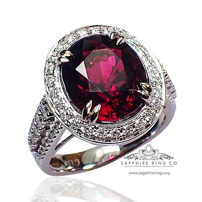 Кольцо с натуральным турмалином и бриллиантом GIA 5,72 карата 18 карат овальной огранки темно-красный - фиолетовый - Изображение 1 из 4