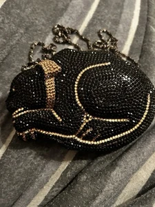 Funkelnde 6" Black Panther Gold Damen Clutch Strass Crossbody Handtasche schöne Katze - Bild 1 von 8