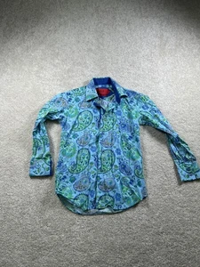Elie Balleh Shirt Boys Size 8 Blue Green Paisley Modern Fit Long Sleeve Dress - Picture 1 of 10