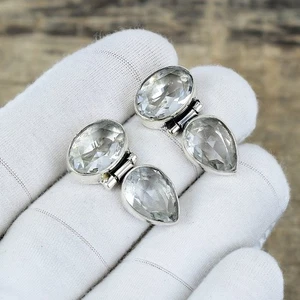 Dainty White Topaz Gemstone Earrings 925 Sterling Silver Handmade Jewelry Gifts - Picture 1 of 4
