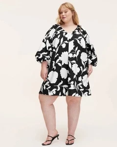 Women's 2X Classic Rose Poplin Long Sleeve Mini Dress kate spade new Black Cream - Picture 1 of 6