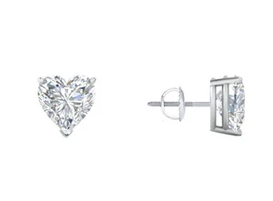 3/4 Ct Heart Lab Created Grown Diamond Earrings Studs 14K White Gold E/VS Screw - Picture 1 of 3