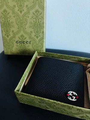 Gucci Black Leather Bi-Fold Wallet With Double G Logo Green And Red - Image 1 of 4
