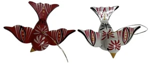 Vintage Wooden Hand Painted Bird Ornaments Hanging Set Of 2 Red White Christmas - Picture 1 of 5