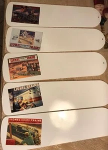 CUSTOM ~ CEILING FAN BLADES WITH VINTAGE LIONEL TRAINS CATALOG COVERS DECOR OOAK - Picture 1 of 1