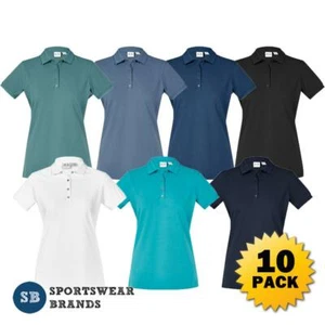 10 x Ladies City Polo Shirt Top Premium Cotton Stretch Casual Women Work P105LS - Picture 1 of 17