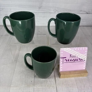 Corelle Stoneware SOLID HUNTER GREEN Made Thailand 12 oz Coffee Cups Mugs Set 3 - Picture 1 of 14