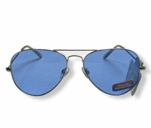 Gafas de sol para mujer Aviator con lentes teñidas de azul - plateadas/azules - S4 - Imagen 1 de 3