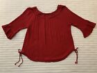 Westport Womens Top , Sz L , Bell  Sleeves, Red Color, Crochet On Round Neck,