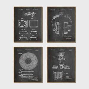 Wall Art Home Music Studio Record Turntable Mic Headphones Patent Print Set of 4 - Picture 1 of 6