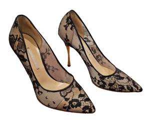 NICHOLAS KIRKWOOD Black Lace Sheer Mesh Floral Stilettos with Gold Heel - 37.5 - Picture 1 of 7
