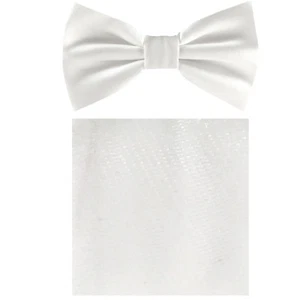 New Boy Kid Micro Fiber Bow Tie Solid Pre-tied Bowtie & Pocket Square Hanky Set - Picture 1 of 27