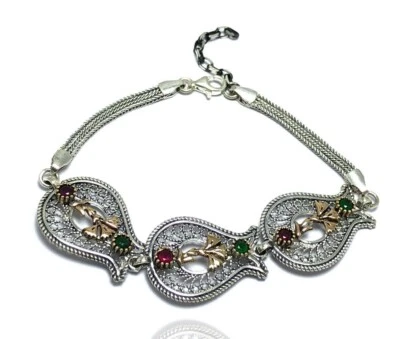Handmade Filigree Bracelet Jewelry Made of 925 Sterling Silver, Telkari Bracelet - Image 1 of 2